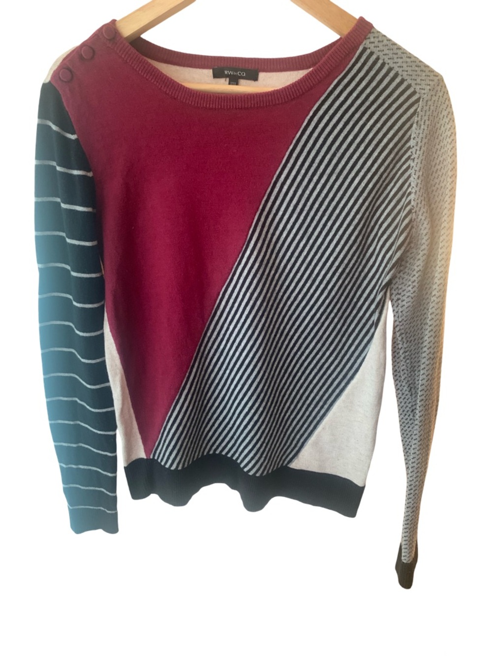 RW&Co. Sweater With Stripes and Colour Blocks Medium